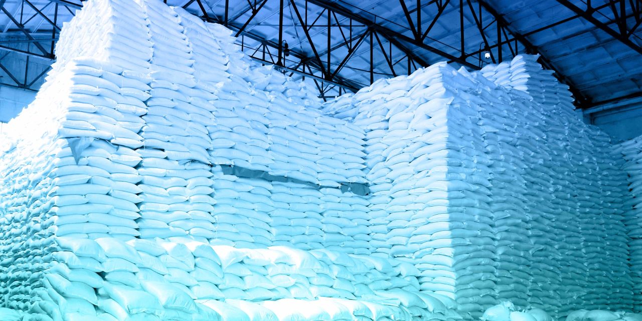 bulk bags of food ingredients stored in warehouse