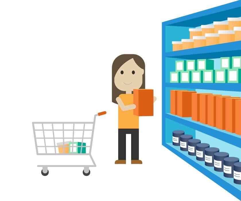 A consumer in a grocery store checks package label for food allergens