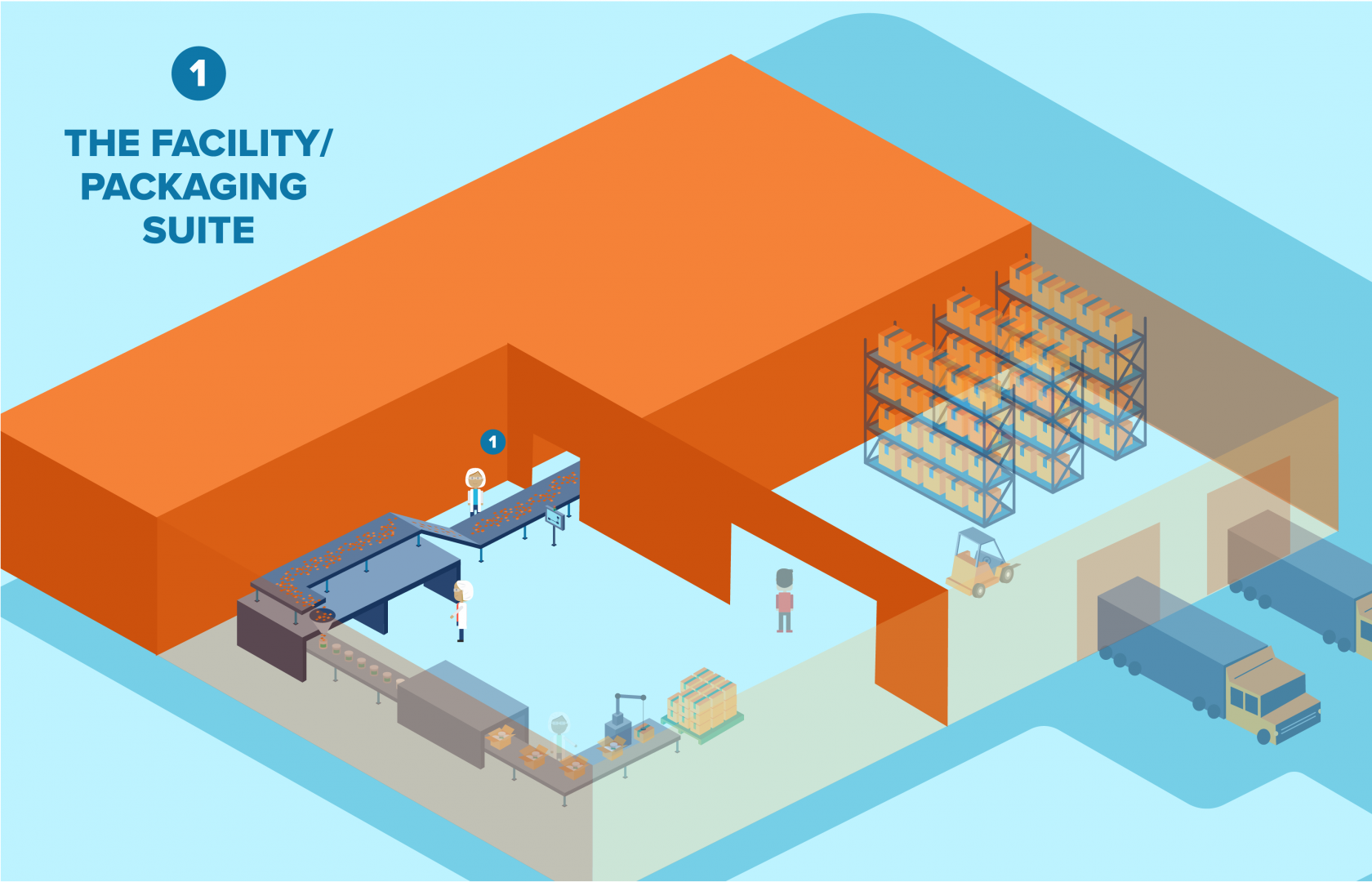 Packaging suite design within a food facility