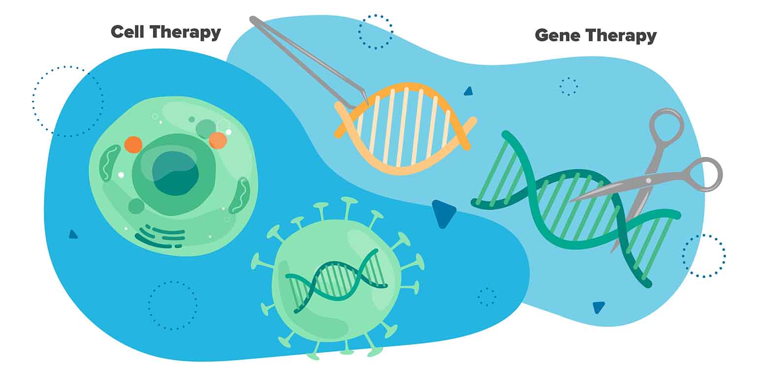 intro to ATMP Manufacturing infograph - the difference between cell therapy and gene therapy