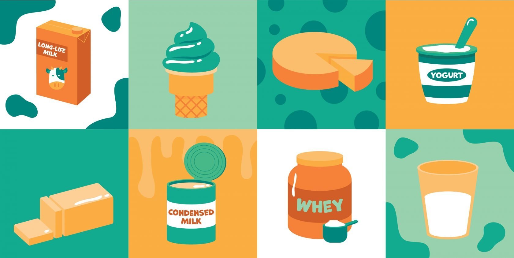 illustration of common foods in dairy processing