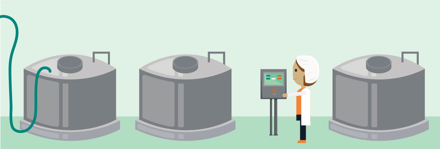 illustration of dairy processor next to controls