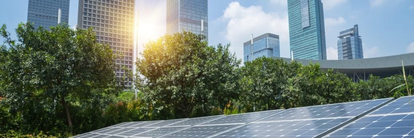 solar power in front of zero carbon city
