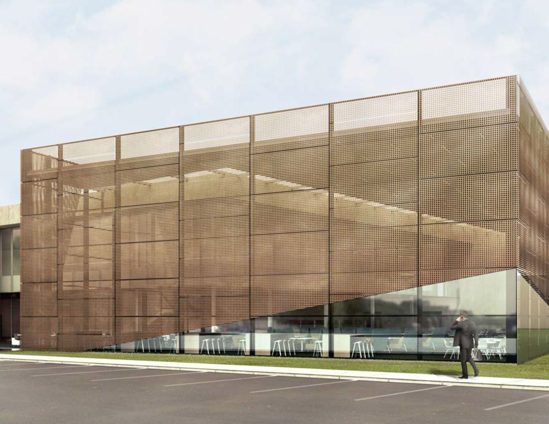 wooden façade designed for new pharma building