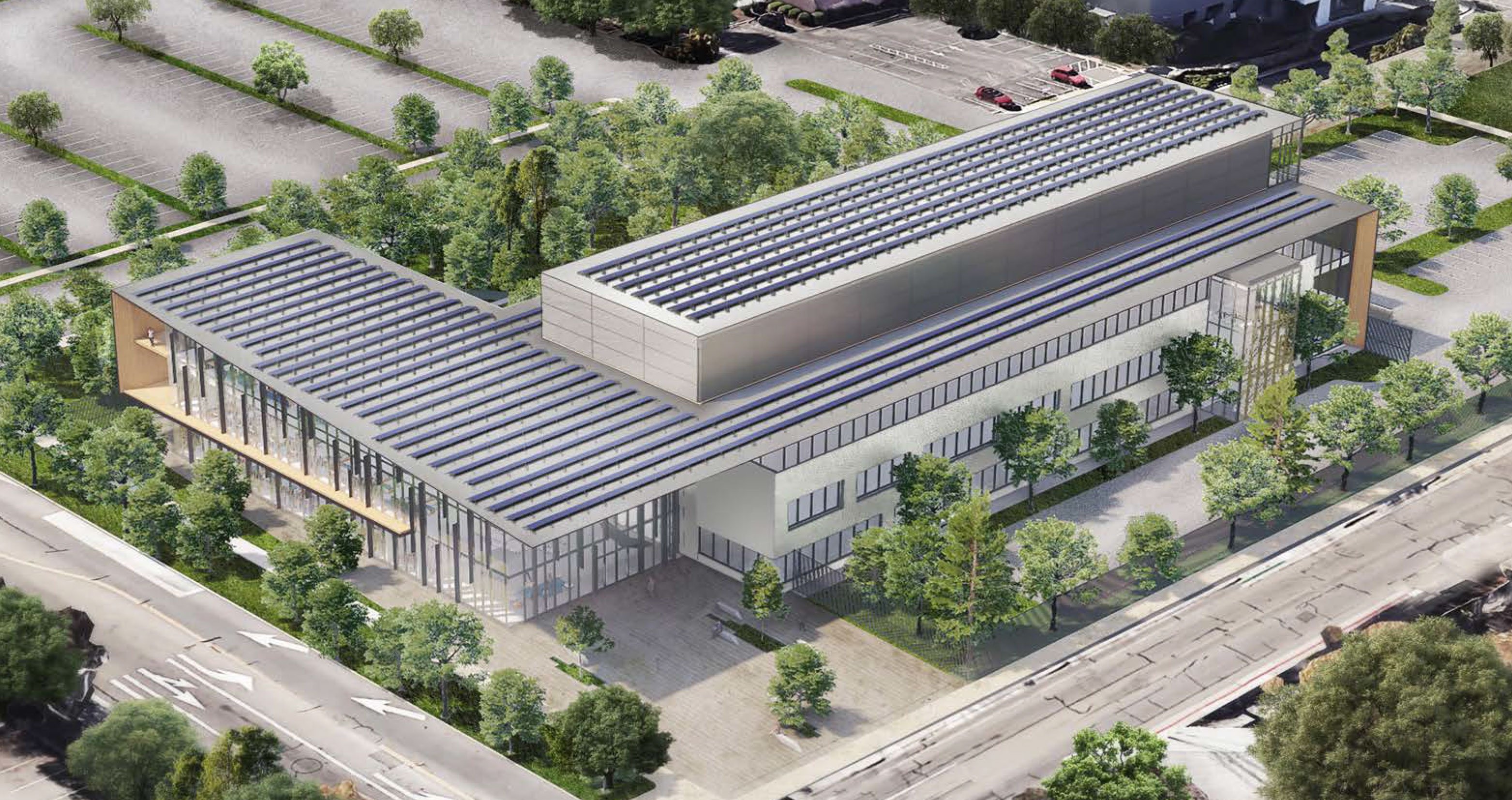 aerial view of modern architectural office rendering