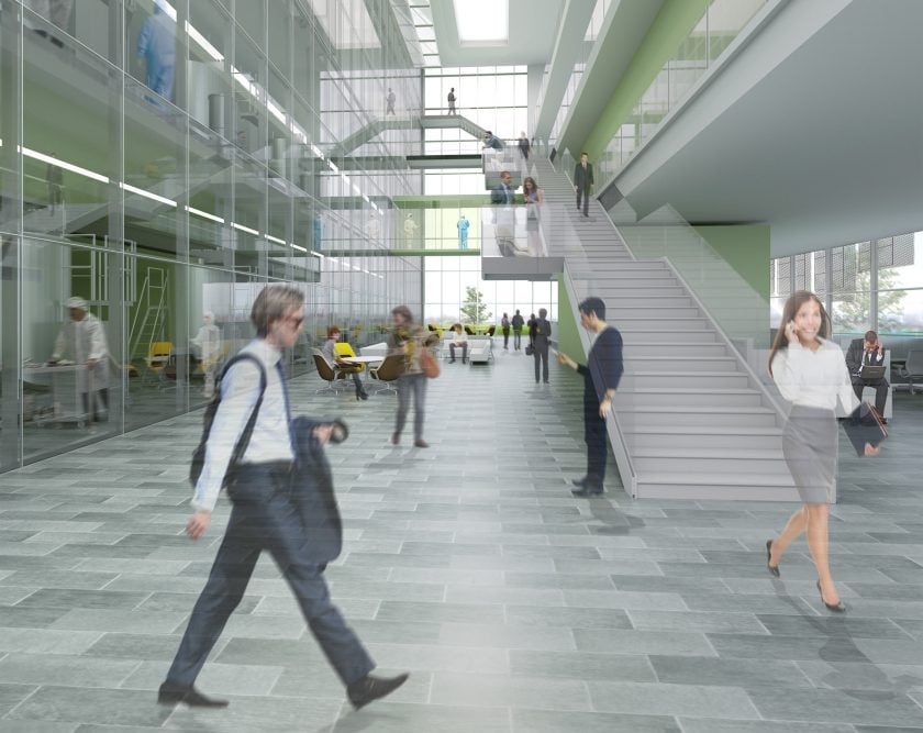 lobby rendering of biotech center of excellence