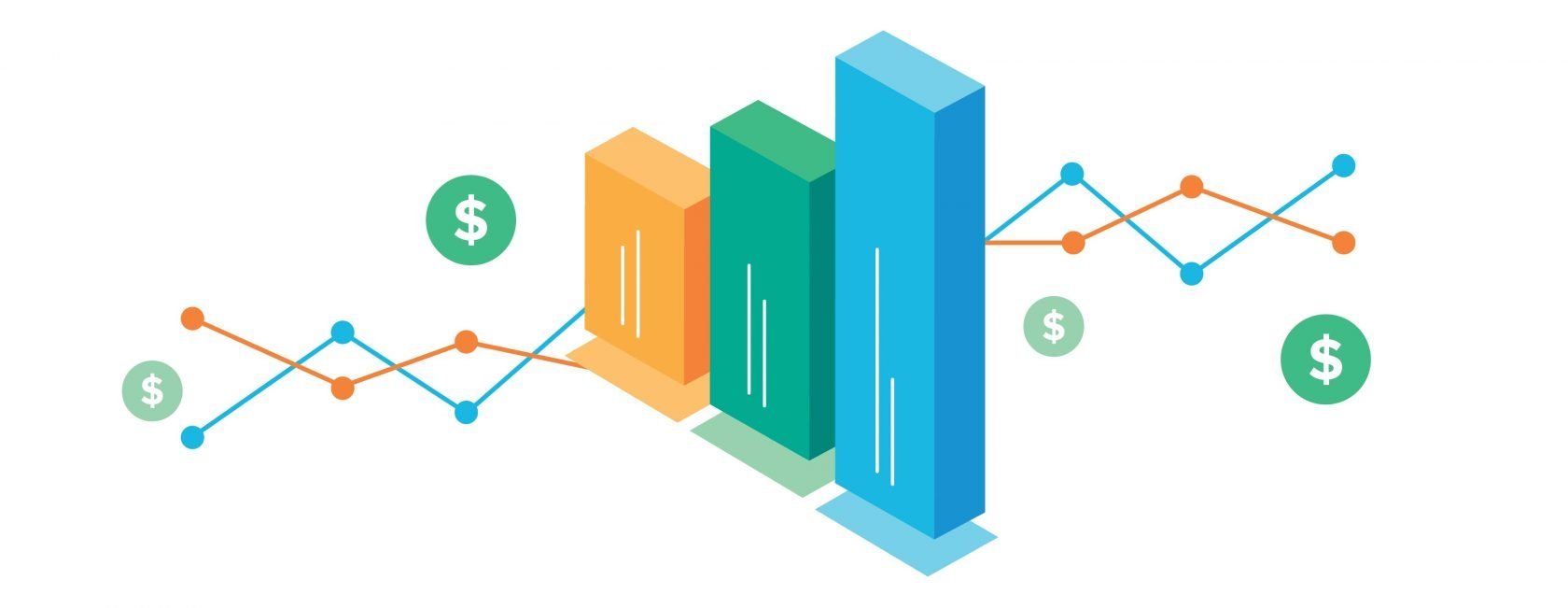bar graphs and dollar sign icons