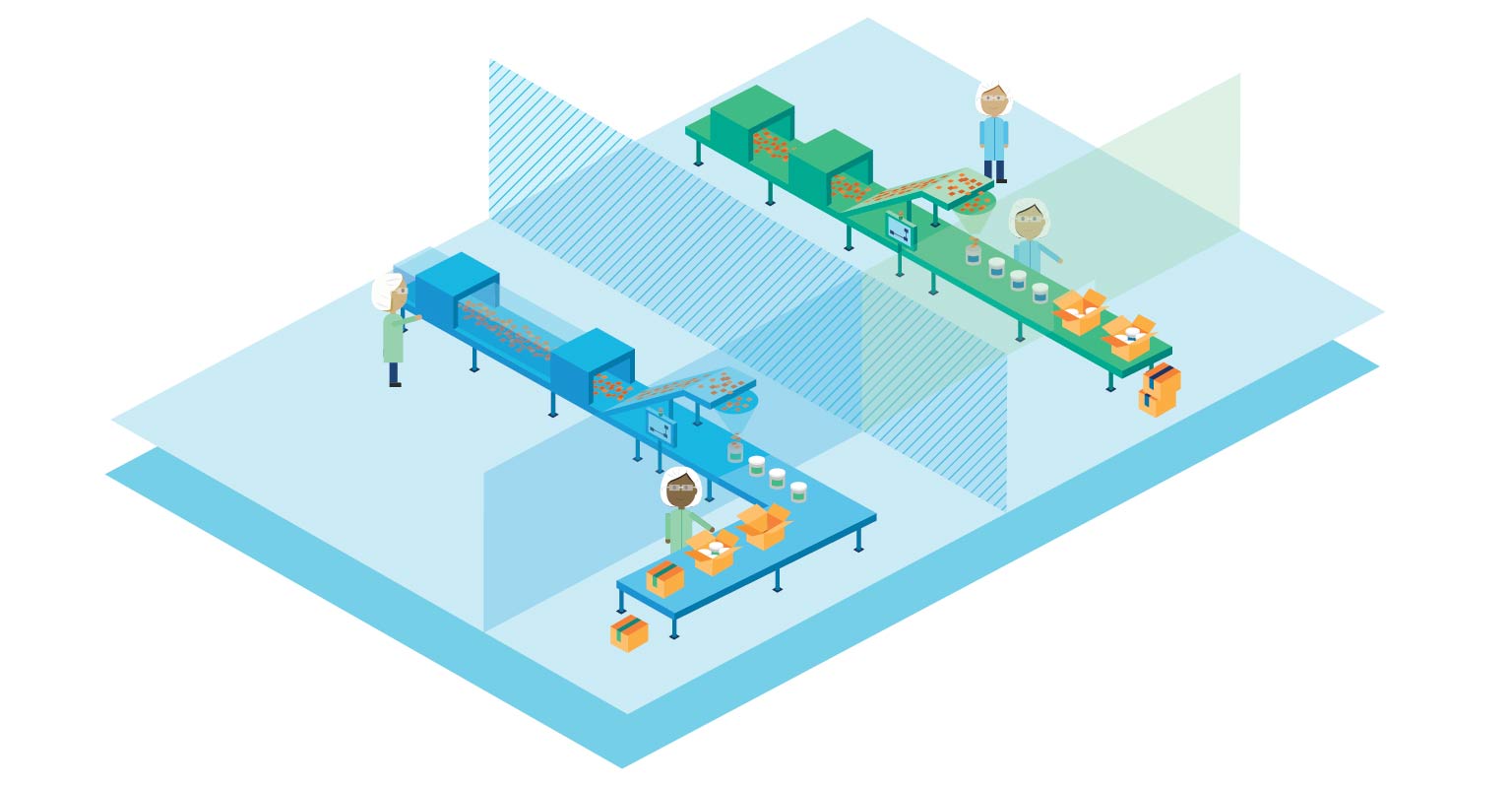 illustration of people working in a food and beverage facility