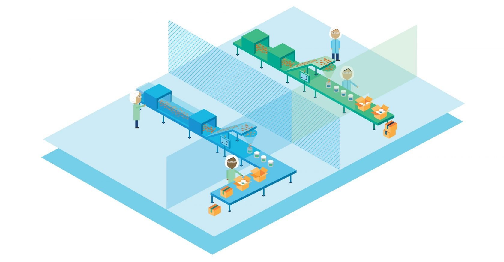 illustration of people working in a food and beverage facility