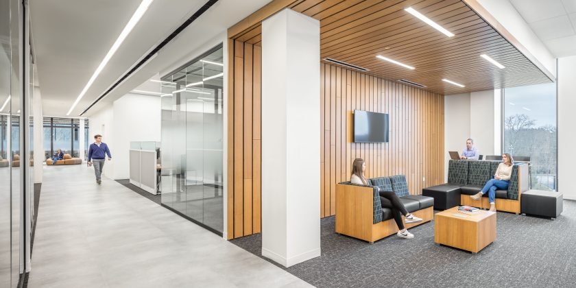 Relaxation hubs featured throughout facility for increased productivity.