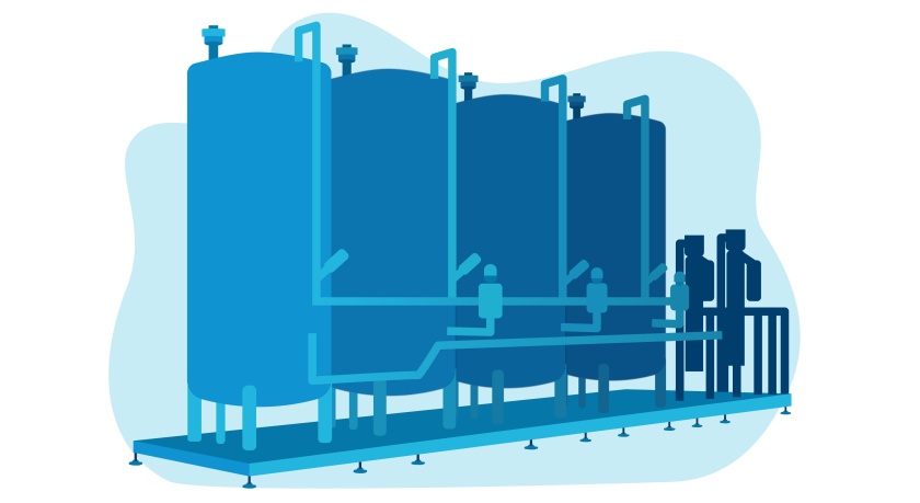 Illustration of clean-in-place or CIP system for food safety in manufacturing facility