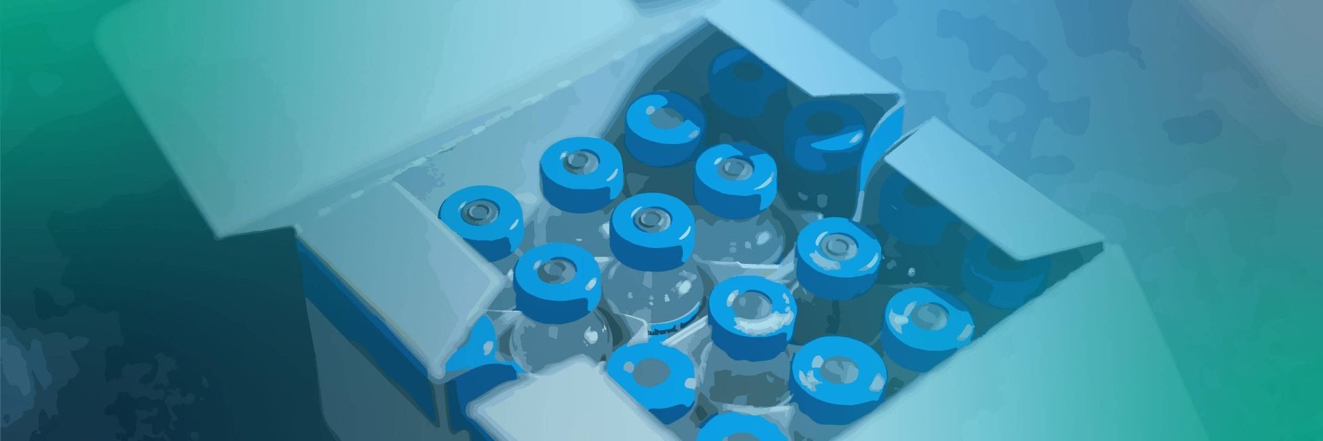 Box of finished biotech product vials prepared for distribution, utilizing operational readiness and project turnover in manufacturing.