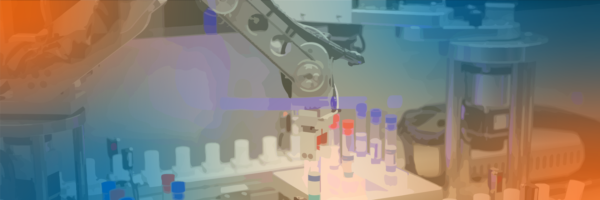 Robotic laboratory automation system using an automated arm to handle sample vials and liquid preparation tasks in a life sciences laboratory.